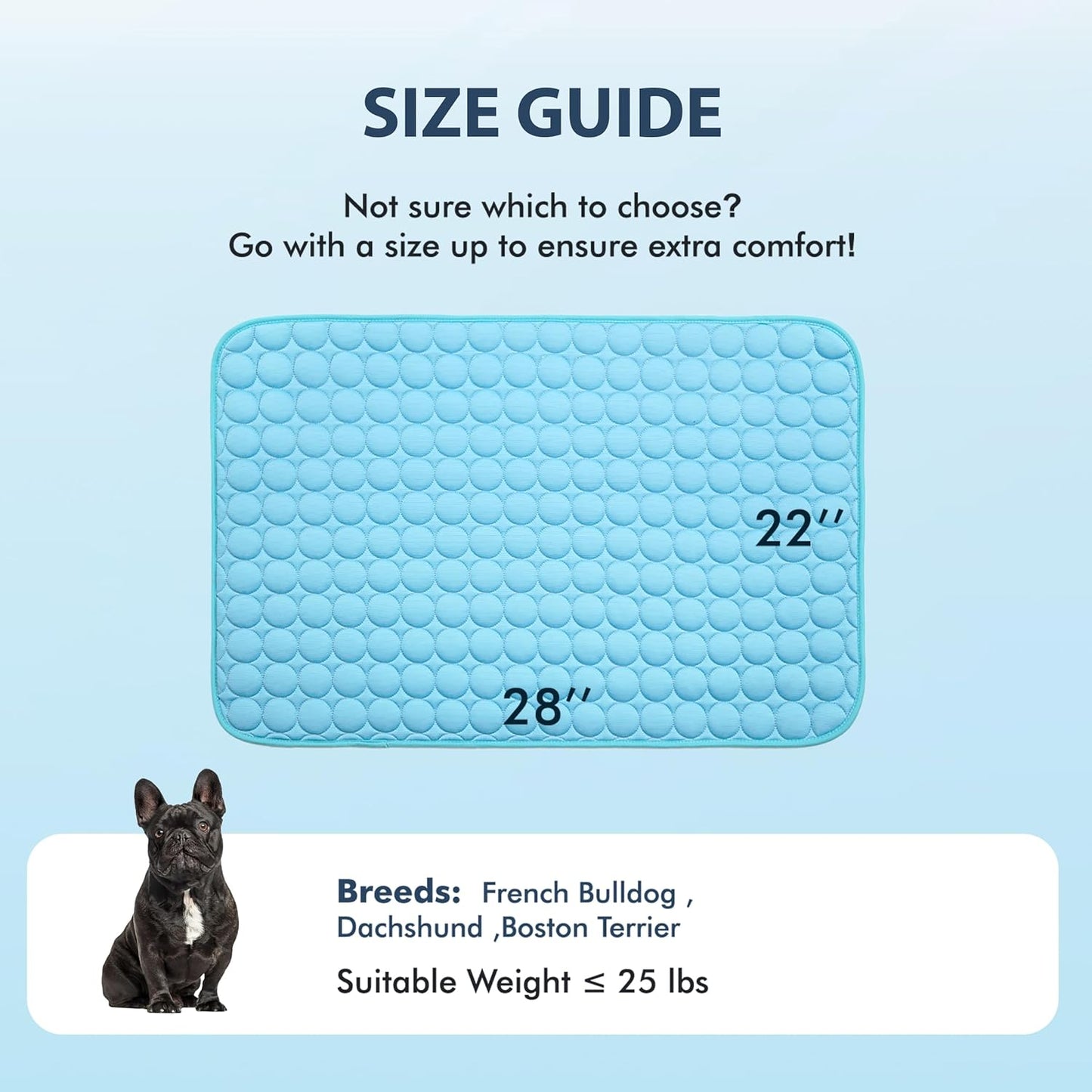Summer Cooling Mat & Sleeping Pad- Water Absorption Top, Materials Safe, Easy Carry, EZ Clean. Keep Cooling for Pets, Kids and Adults.(Blue, 28" X 22")