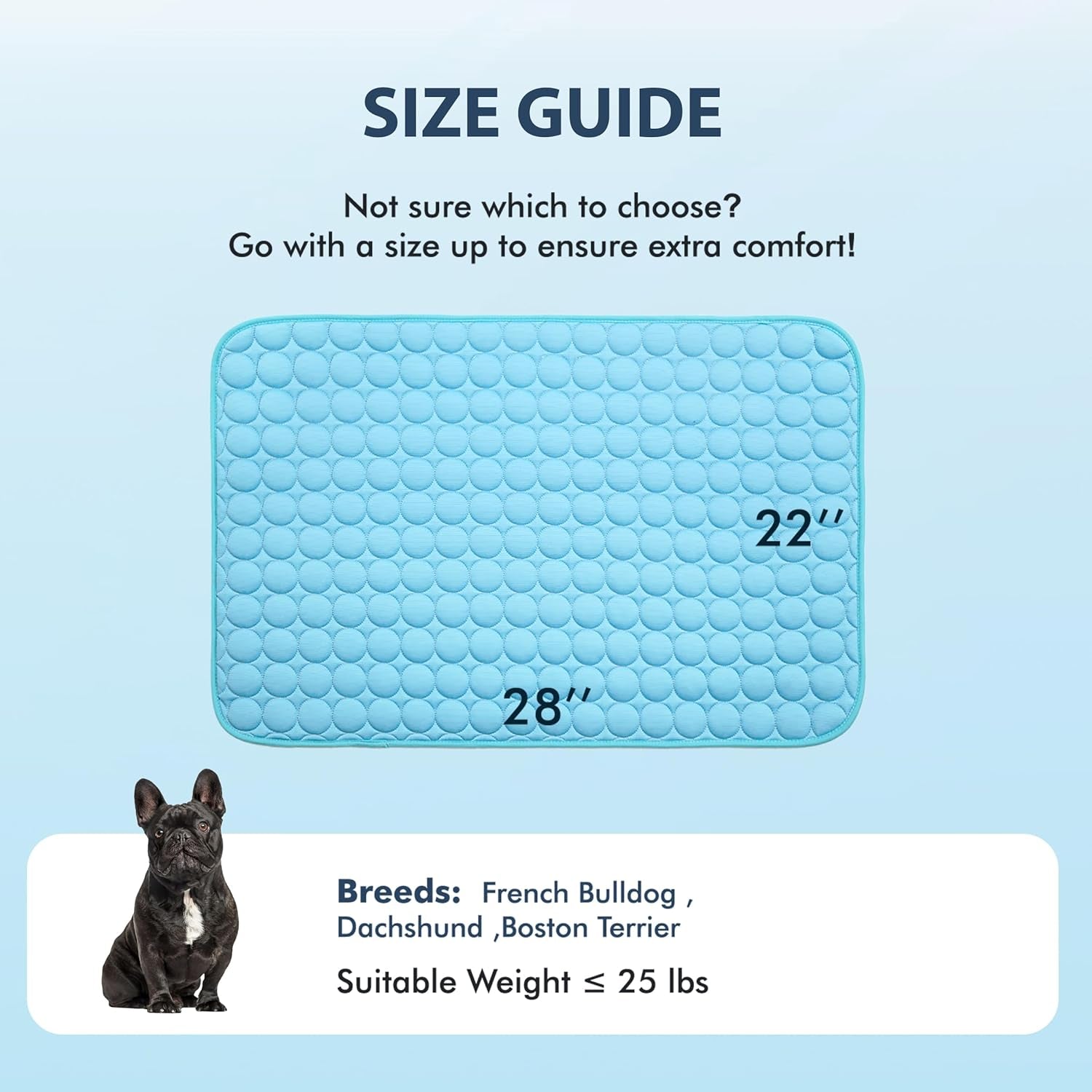 Summer Cooling Mat & Sleeping Pad- Water Absorption Top, Materials Safe, Easy Carry, EZ Clean. Keep Cooling for Pets, Kids and Adults.(Blue, 28" X 22")