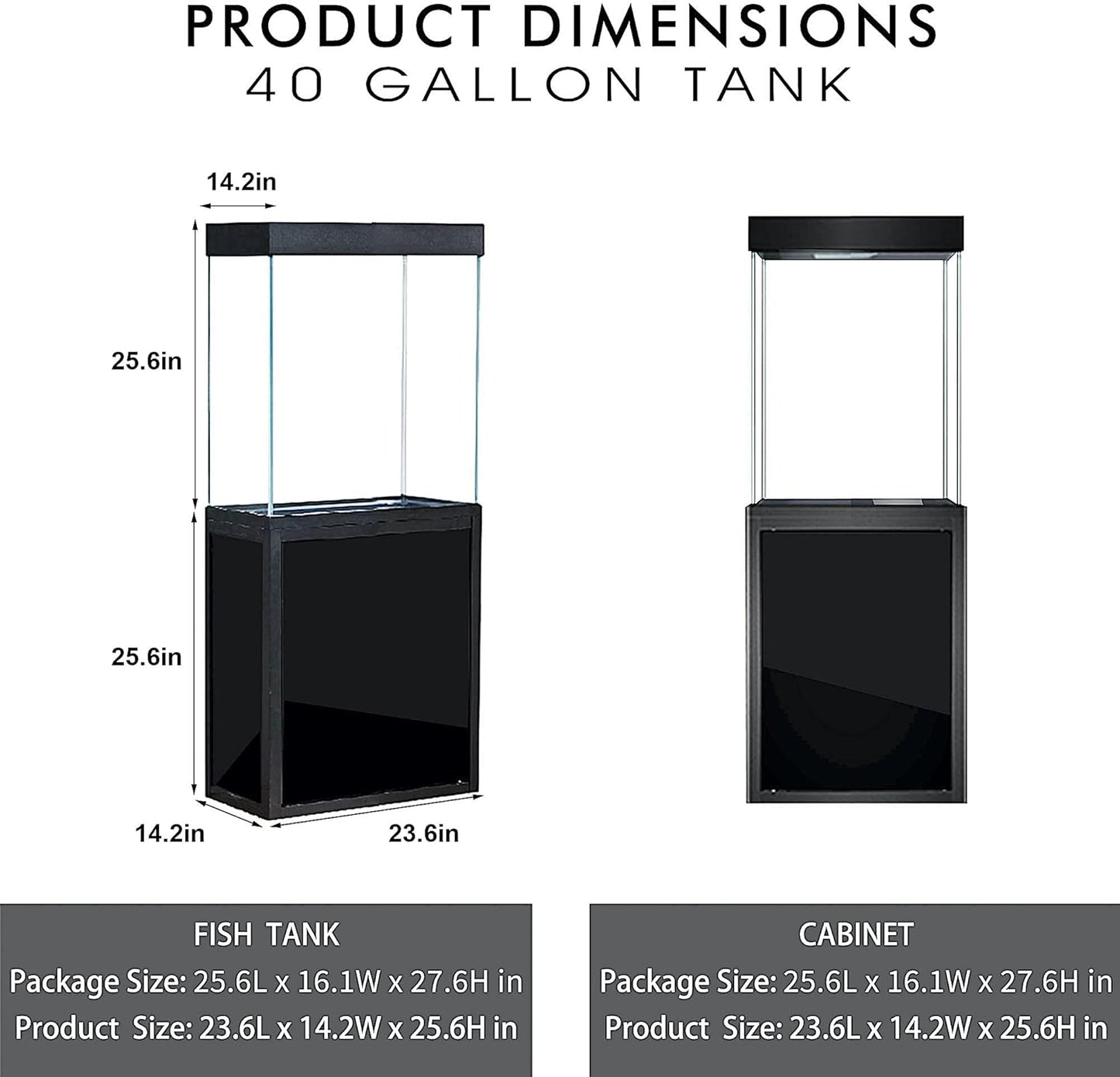 40 Gallon Glass Aquarium with Aluminum Cabinet - Including Sump for Filtration and Circulation, Plumbing, LED, Black