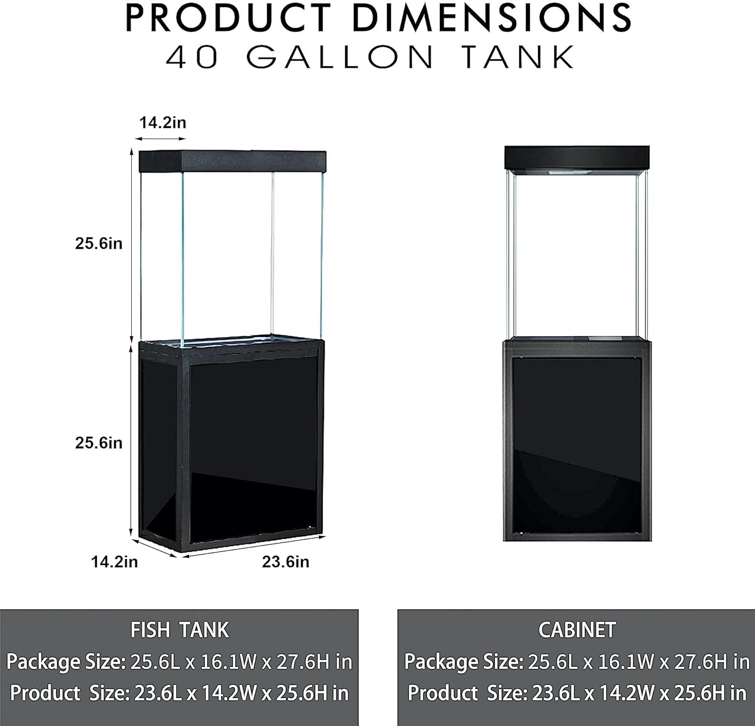 40 Gallon Glass Aquarium with Aluminum Cabinet - Including Sump for Filtration and Circulation, Plumbing, LED, Black