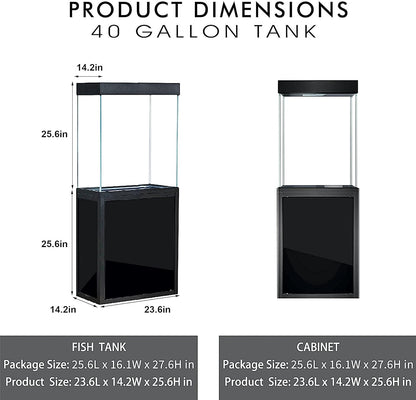 40 Gallon Glass Aquarium with Aluminum Cabinet - Including Sump for Filtration and Circulation, Plumbing, LED, Black