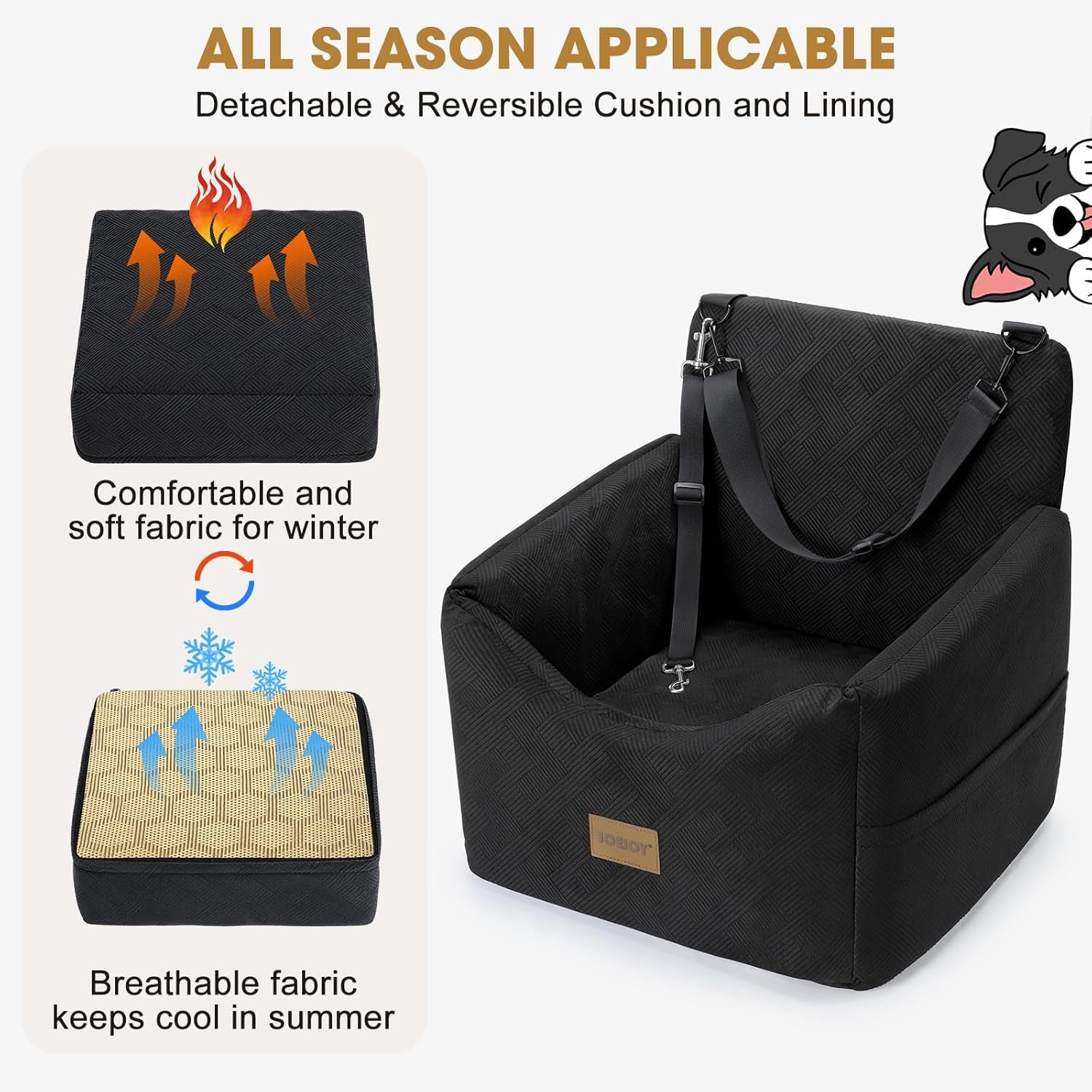 Dog Car Seats for Small Medium Dogs under 35Lbs, Dog Booster Seat with Detachable Washable Cover and Cushion, Memory Foam Pet Car Seat with Safety Belt and Storage Pockets (Black)
