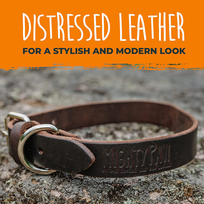 Leather Dog Collar - Genuine Distressed Leather - Strong Metal Buckle - Ultimate Comfort - Modern Style for All Dogs Breeds - Comfort Puppy Collar - (Medium - Brown)