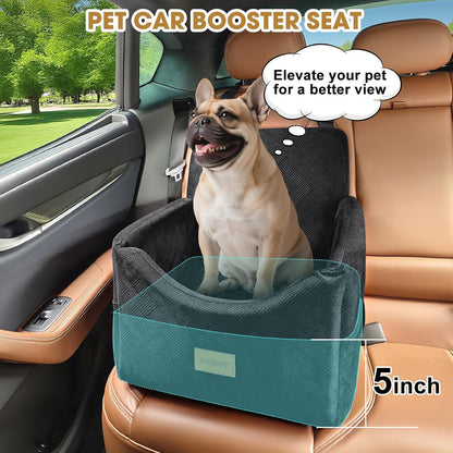 Dog Car Seats for Small Medium Dogs under 35Lbs, Dog Booster Seat with Detachable Washable Cover and Cushion, Memory Foam Pet Car Seat with Safety Belt and Storage Pockets (Black)