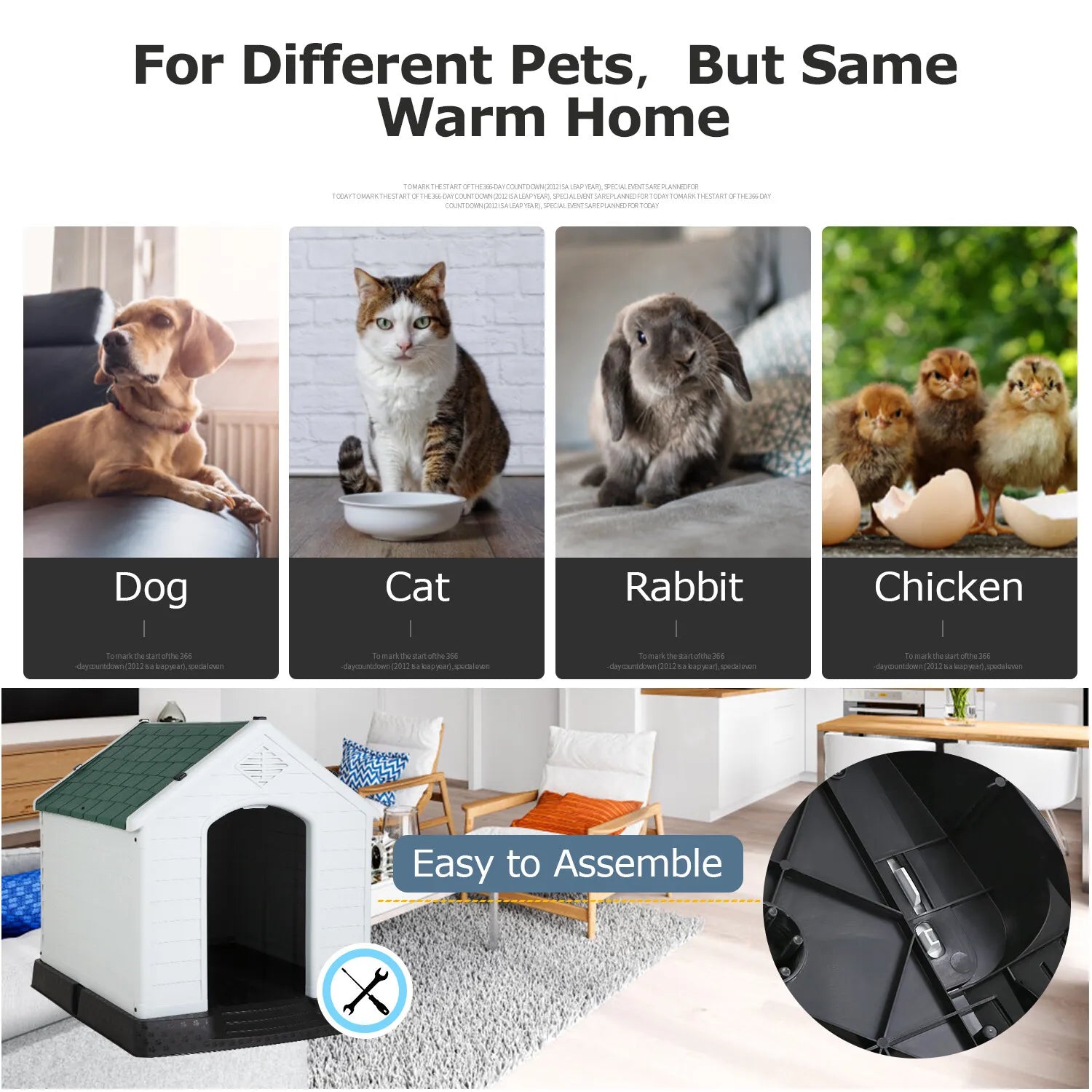 39 Inch Large Dog House Kennel Durable Plastic Dog House for Small Medium Large
