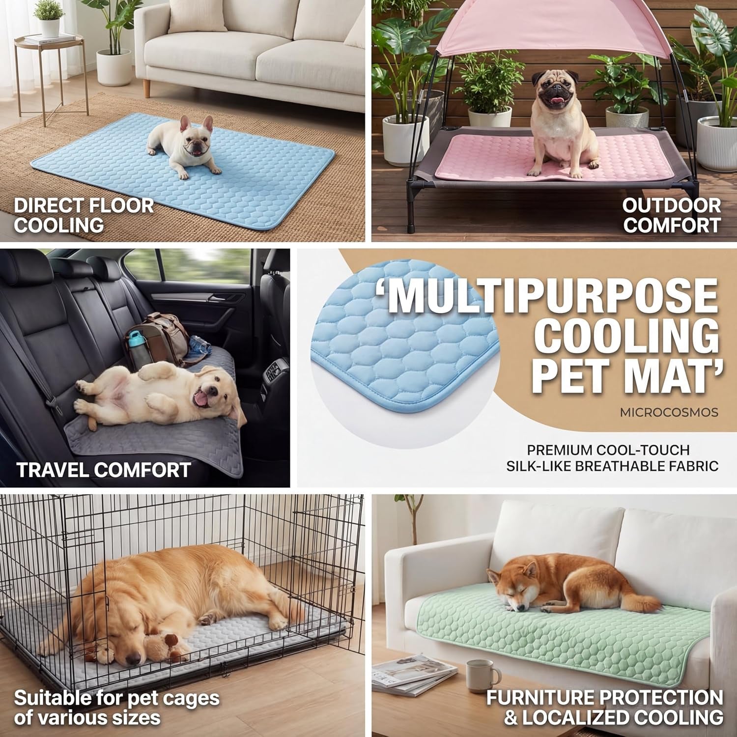 Summer Cooling Mat & Sleeping Pad- Water Absorption Top, Materials Safe, Easy Carry, EZ Clean. Keep Cooling for Pets, Kids and Adults.(Blue, 28" X 22")