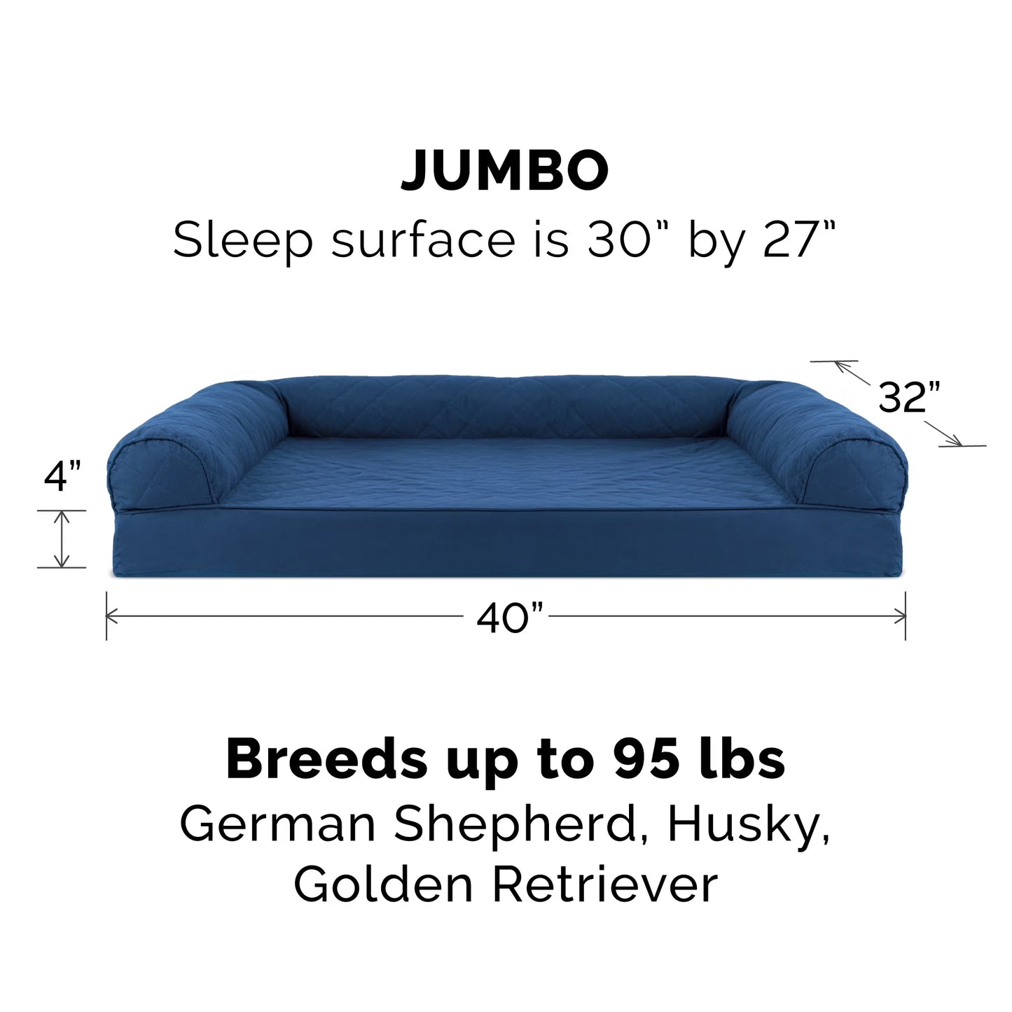 Pet Products Quilted Orthopedic Sofa Pet Bed for Dogs & Cats - Navy, Jumbo
