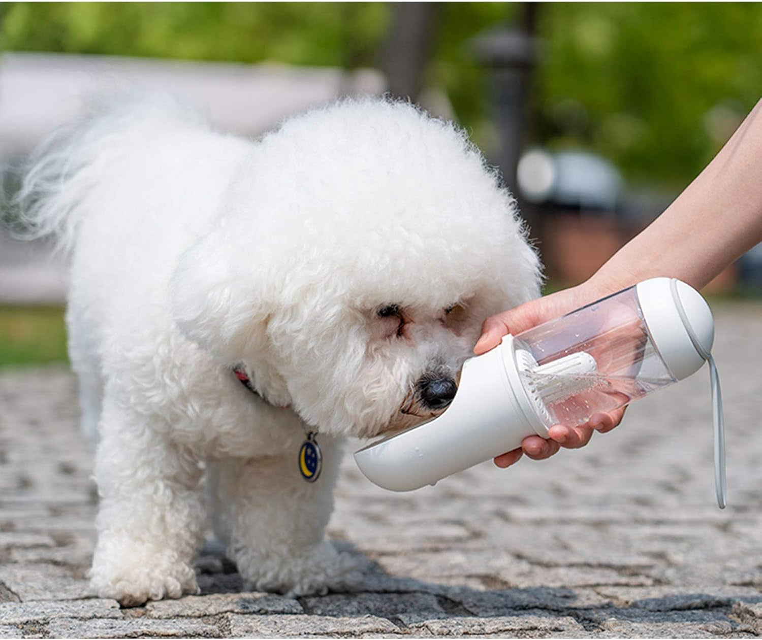 Portable Dog Pet Travel Water Bottle Leak-Proof Drinking Cat Cup with 3PCS PP Conton Filter & Pet Dog Poop Bag Dispenser with 3 Rolls Waste Bags for Pets Outdoor Walking Hiking Travel (White)