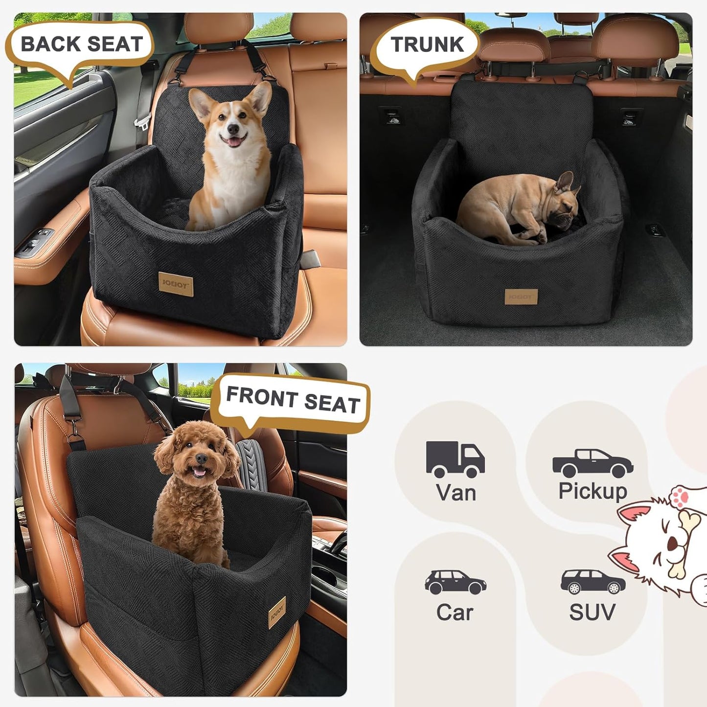 Dog Car Seats for Small Medium Dogs under 35Lbs, Dog Booster Seat with Detachable Washable Cover and Cushion, Memory Foam Pet Car Seat with Safety Belt and Storage Pockets (Black)