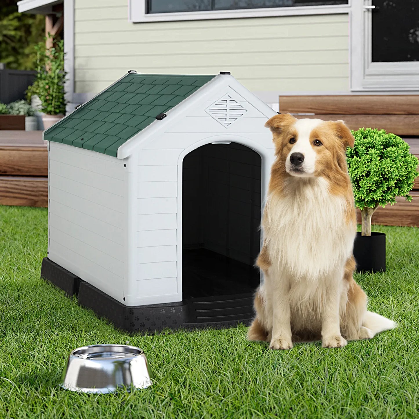 39 Inch Large Dog House Kennel Durable Plastic Dog House for Small Medium Large